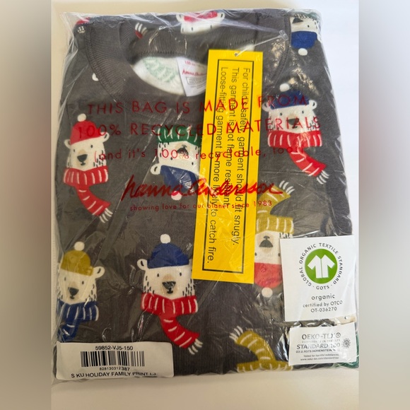 Hanna Andersson Grey Holiday Polar Bears Winter Long Pajama Set 150 / US 12 NWT - Picture 2 of 3